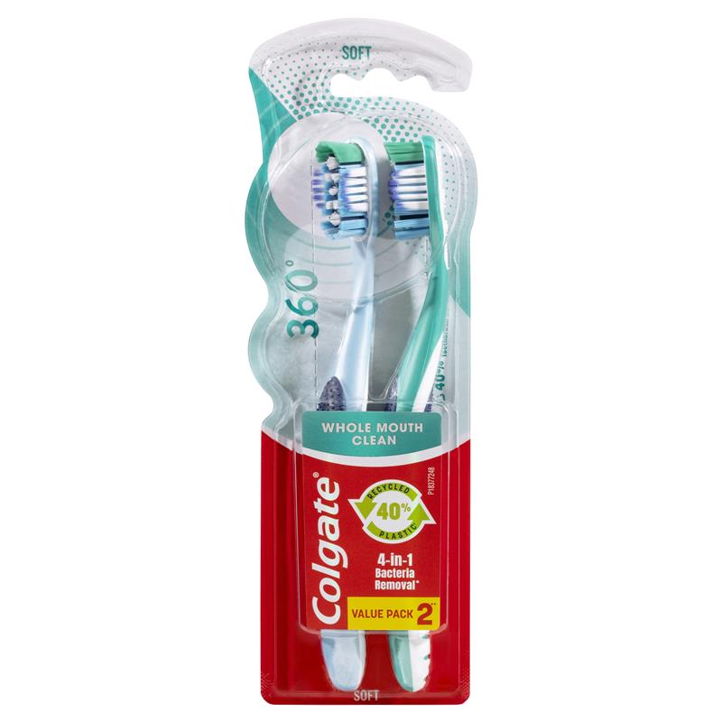 Colgate 360 Whole Mouth Clean Compact Head Toothbrush Soft 2pk