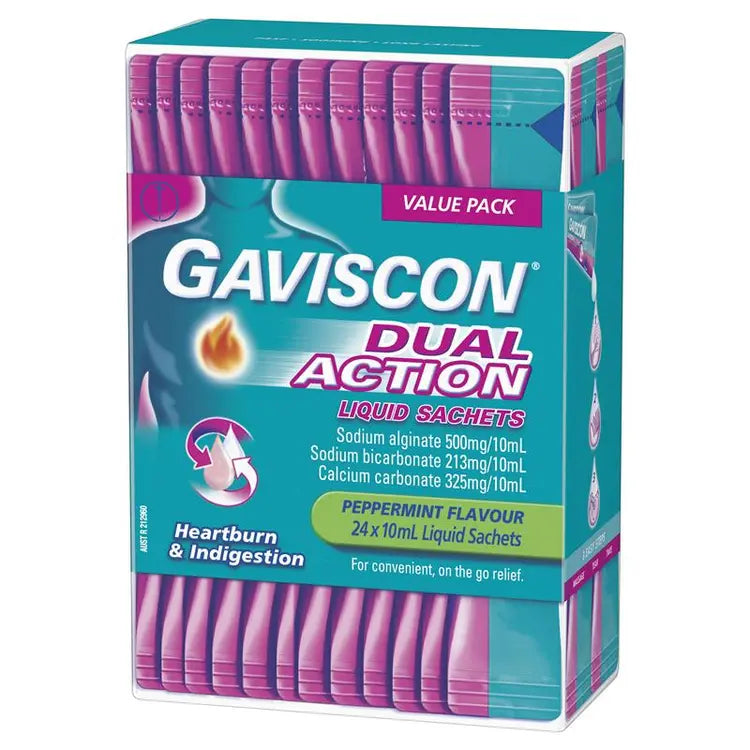 Gaviscon Dual Action Liquid Sachets Peppermint 24 Pack