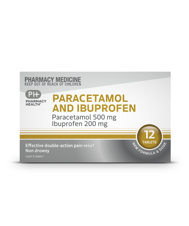 PHARMACY HEALTH Paracetamol 500mg & Ibuprofen 200mg 12 Tablets