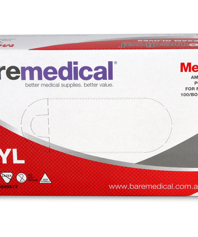 Baremedical Vinyl Exam Glove - Medium Powder-Free - 100 Pack