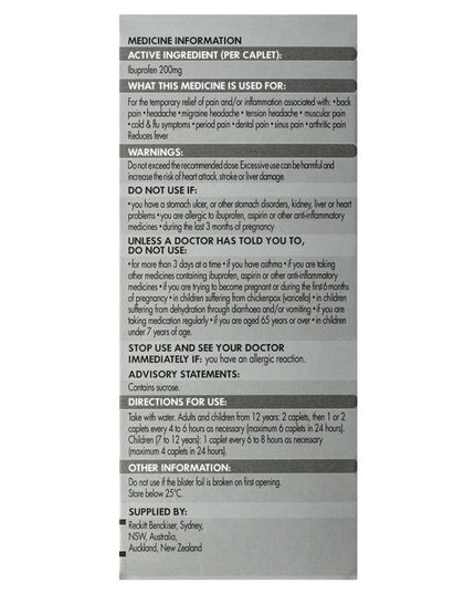 Nurofen Pain and Inflammation Relief Caplets 200mg Ibuprofen 48 pack