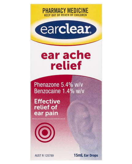 EarClear Ear Ache Relief Drops 15mL - Effective Relief of Ear Pain