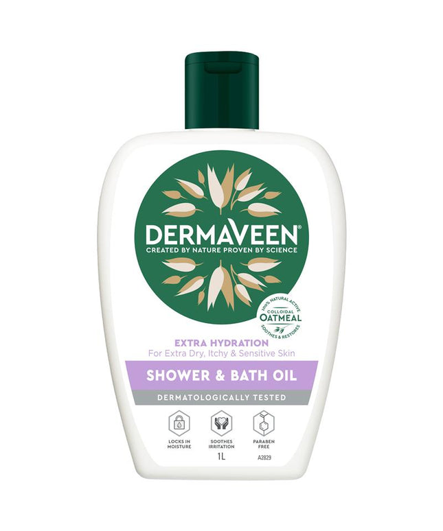 DermaVeen Extra Hydration Shower & Bath Oil for Extra Dry, Itchy & Sensitive Skin 1L