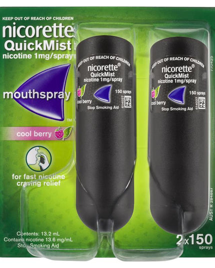 Nicorette Quit Smoking QuickMist Nicotine Mouth Spray Cool Berry 2 x 150 Sprays