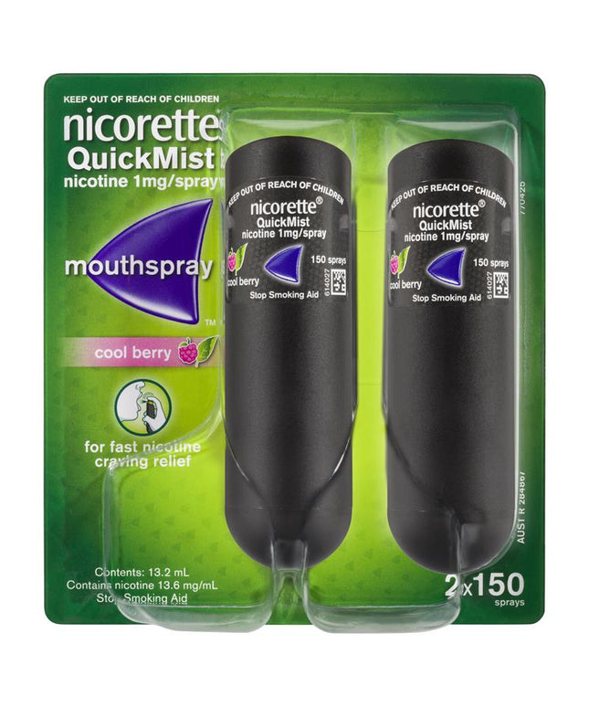 Nicorette Quit Smoking QuickMist Nicotine Mouth Spray Cool Berry 2 x 150 Sprays