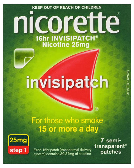 Nicorette Quit Smoking Nicotine 16 hour Invisipatch Step 1 25mg 7 Pack