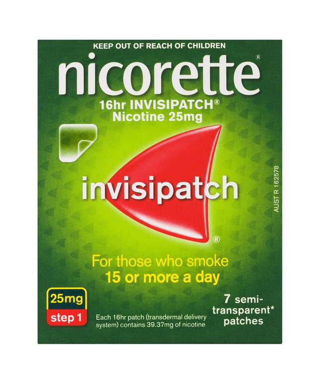 Nicorette Quit Smoking Nicotine 16 hour Invisipatch Step 1 25mg 7 Pack