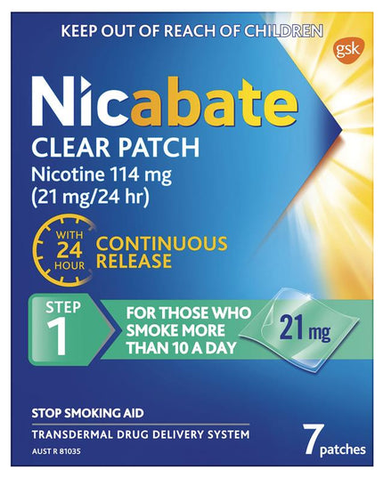 Nicabate Clear Patch Quit Smoking Step 1 21mg 7 Patches