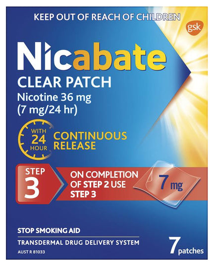 Nicabate Clear Patch Quit Smoking Step 3 7mg 7 Patches