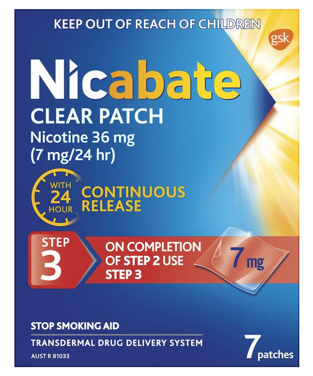 Nicabate Clear Patch Quit Smoking Step 3 7mg 7 Patches