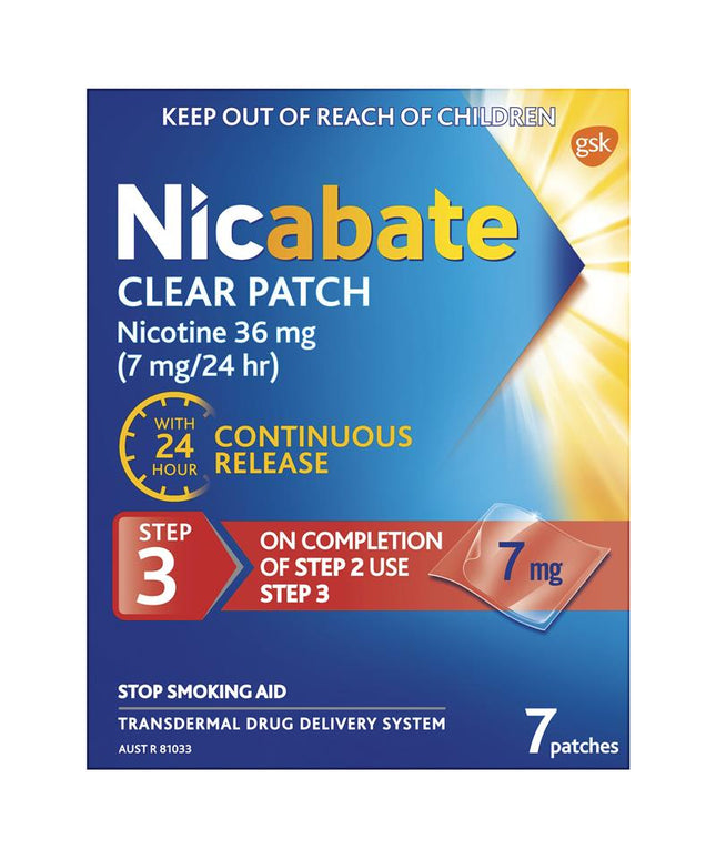Nicabate Clear Patch Quit Smoking Step 3 7mg 7 Patches