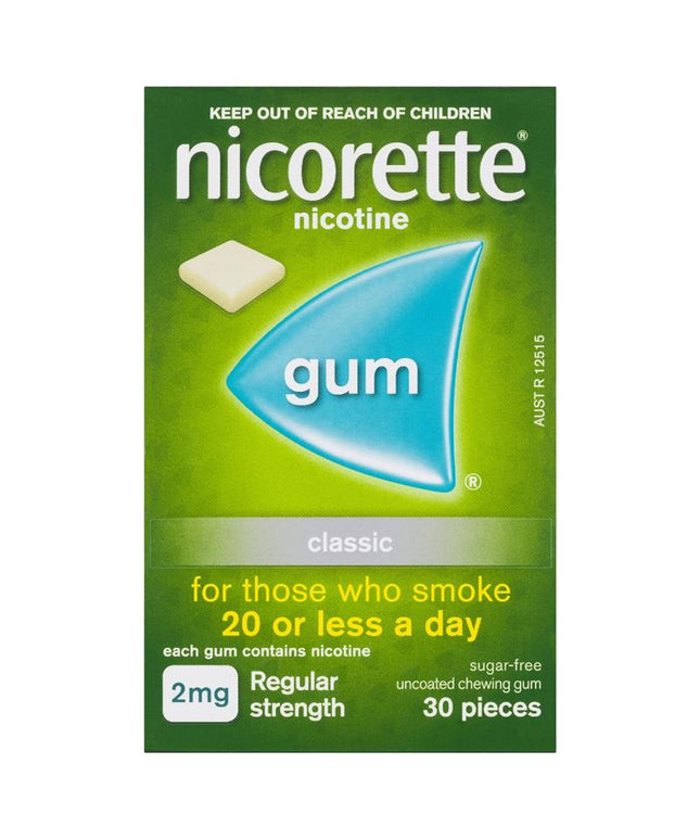 Nicorette Quit Smoking Regular Strength Nicotine Gum Classic 30 Pack