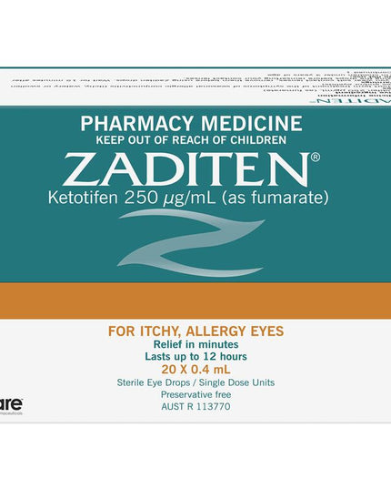 Zaditen 0.025% Eye Drops Unit Dose 0.4ml 20 Single Dose Units