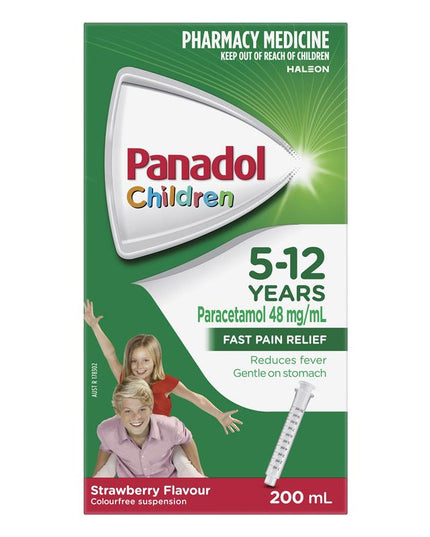 Panadol Children 5-12 Years Suspension Fever & Pain Relief Strawberry Flavour 200mL