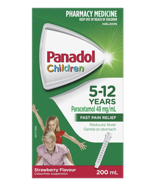 Panadol Children 5-12 Years Suspension Fever & Pain Relief Strawberry Flavour 200mL