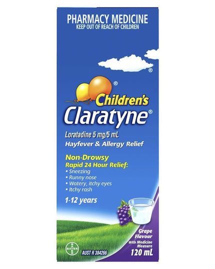 Children's Claratyne Allergy & Hayfever Relief Syrup For Kids Grape Flavour 120mL