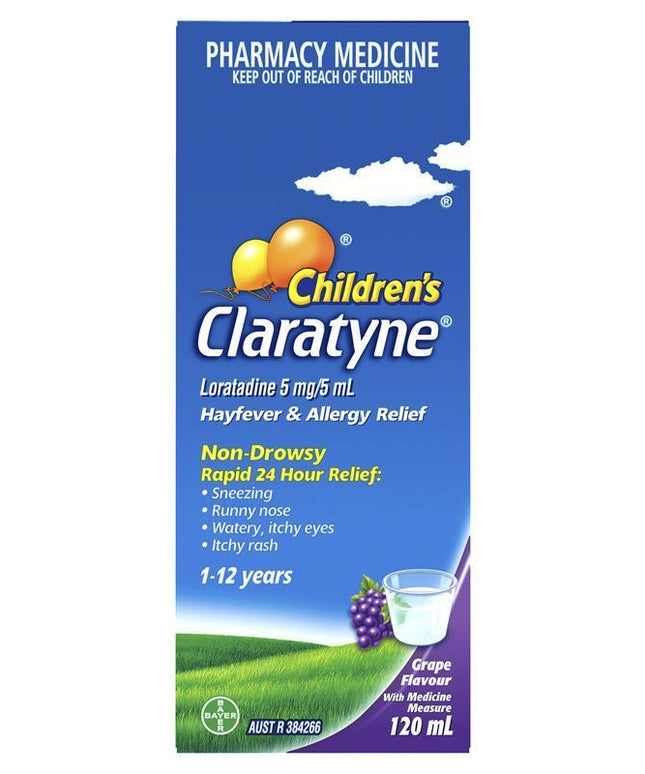 Children's Claratyne Allergy & Hayfever Relief Syrup For Kids Grape Flavour 120mL