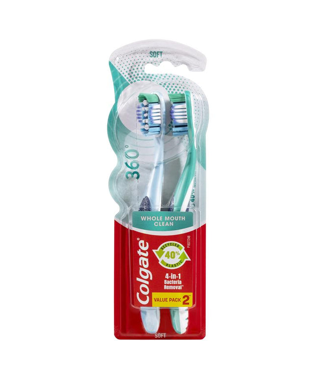 Colgate 360 Whole Mouth Clean Compact Head Toothbrush Soft 2pk