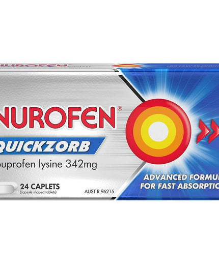 Nurofen Quickzorb Pain Relief Caplets 24 pack Ibuprofen Lysine 342mg