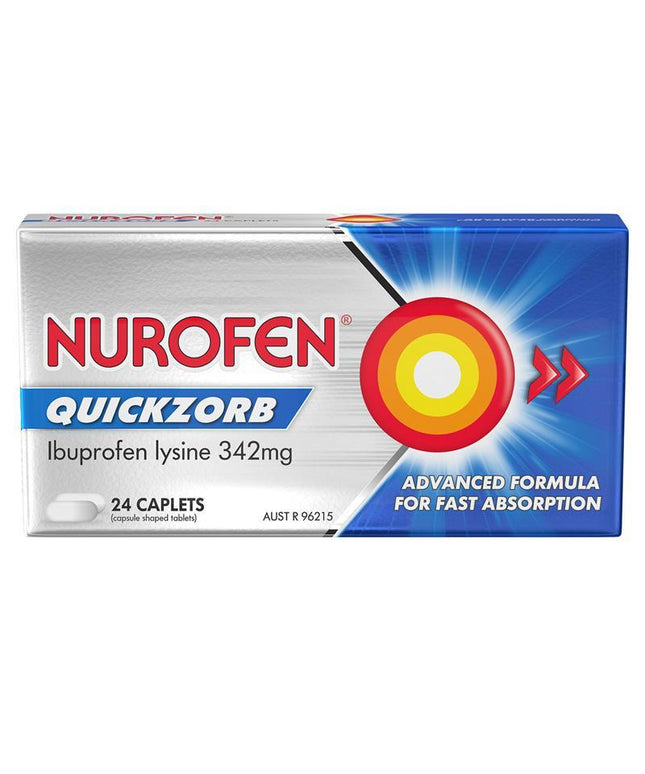 Nurofen Quickzorb Pain Relief Caplets 24 pack Ibuprofen Lysine 342mg