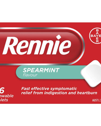 Rennie Indigestion and Heartburn Relief Spearmint 96 Chewable Tablets