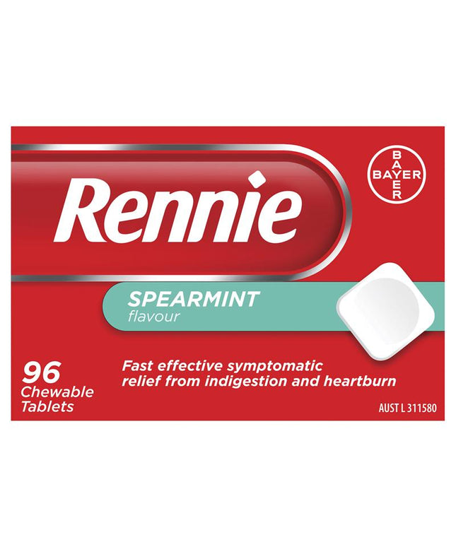Rennie Indigestion and Heartburn Relief Spearmint 96 Chewable Tablets
