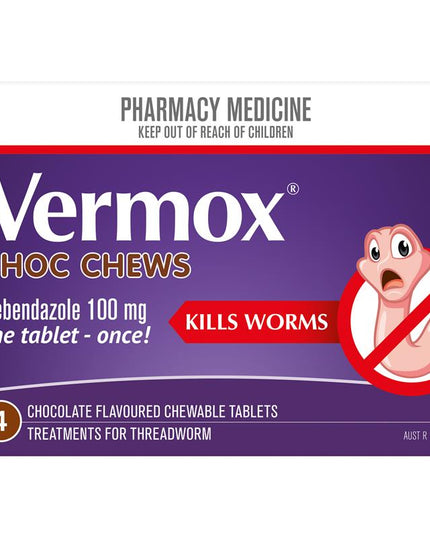 Vermox Worming Treatment Choc Chews 4 Tablets
