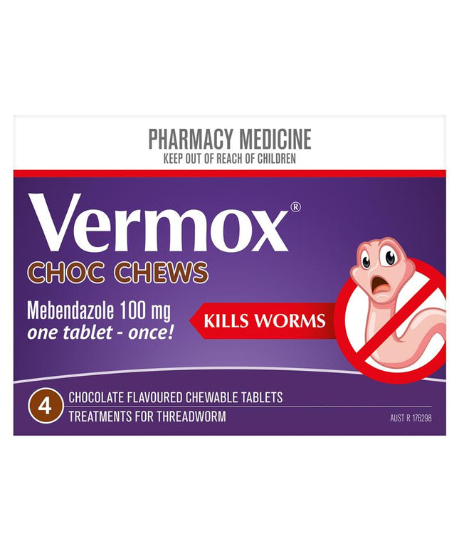 Vermox Worming Treatment Choc Chews 4 Tablets