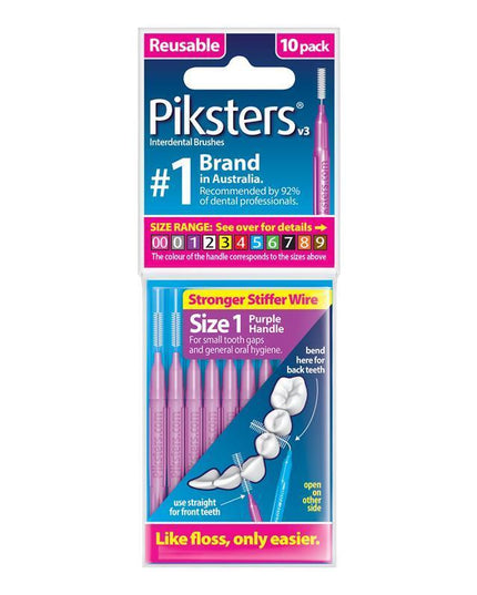 Piksters Interdental Brushes Size 1 Purple 10 Pack