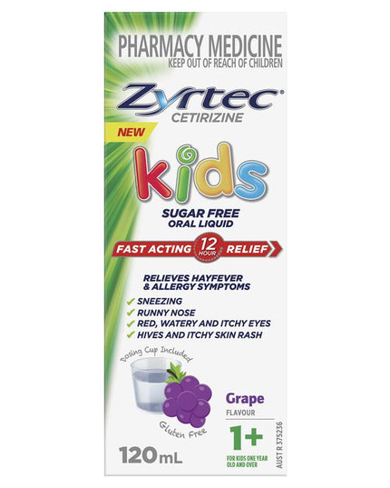 Zyrtec Kids Antihistamine Allergy & Hayfever Oral Liquid Grape 120mL