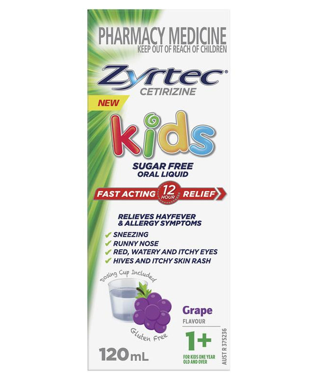 Zyrtec Kids Antihistamine Allergy & Hayfever Oral Liquid Grape 120mL