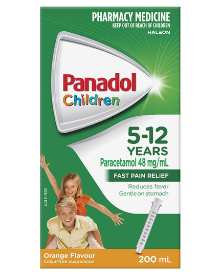 Panadol Children 5-12 Years Suspension Fever & Pain Relief Orange Flavour 200mL