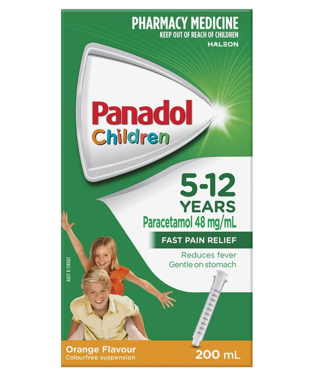 Panadol Children 5-12 Years Suspension Fever & Pain Relief Orange Flavour 200mL