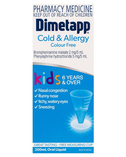 Dimetapp Cold and Allergy Colour Free 200mL