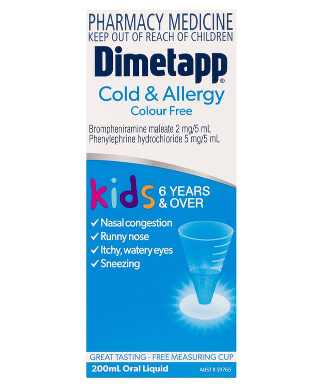 Dimetapp Cold and Allergy Colour Free 200mL
