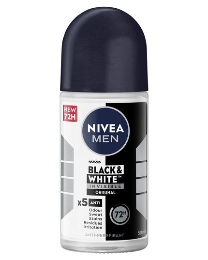 NIVEA MEN Black & White Invisible Roll On Deodorant 72H Protection 50ml
