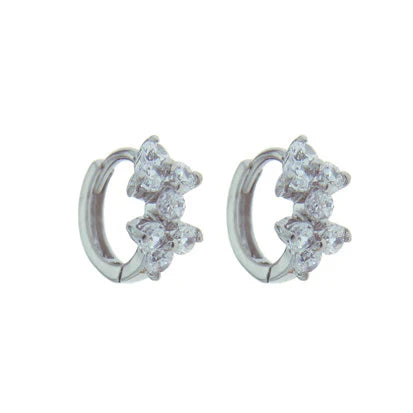 2 Flower CZ Huggy Rhodium