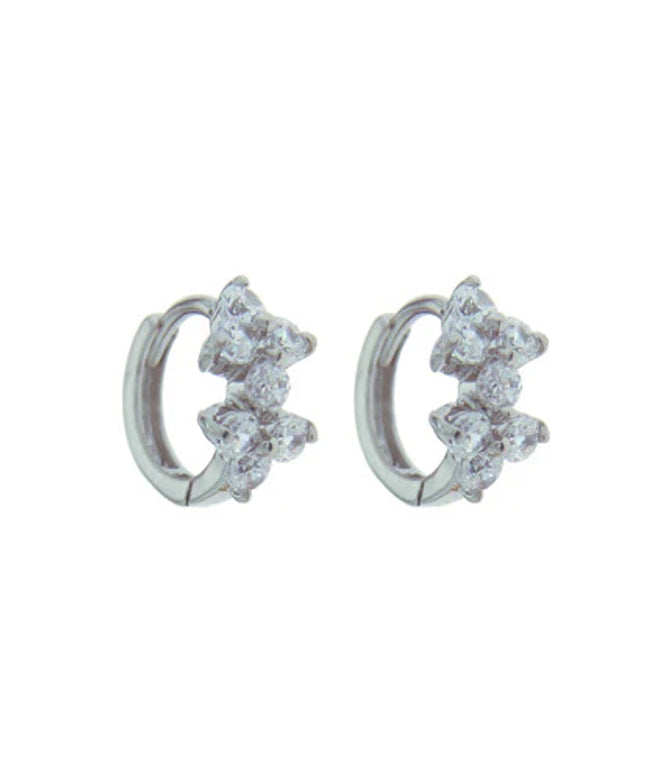 2 Flower CZ Huggy Rhodium