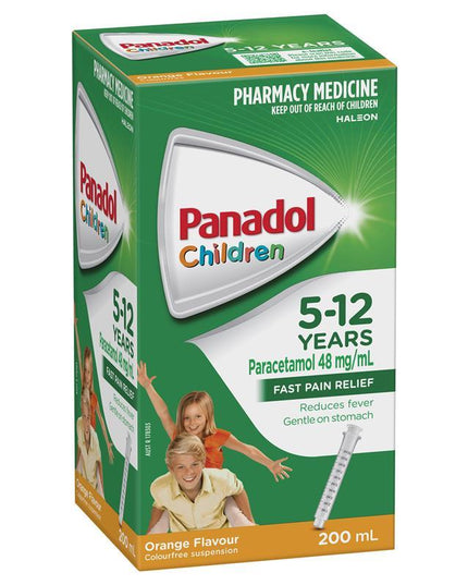 Panadol Children 5-12 Years Suspension Fever & Pain Relief Orange Flavour 200mL