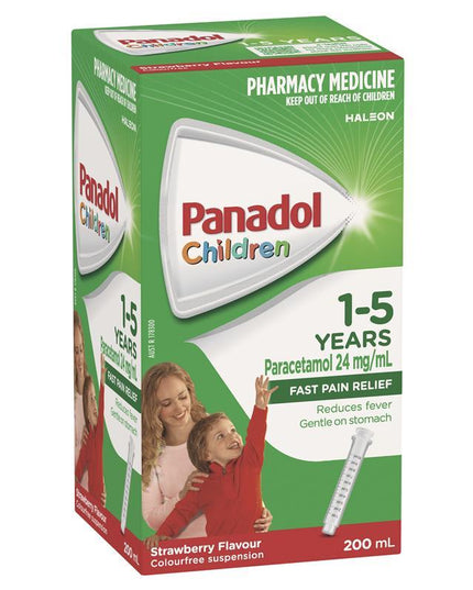 Panadol Children 1-5 Years Suspension Fever & Pain Relief Strawberry Flavour 200mL
