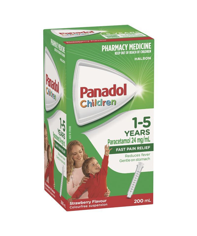 Panadol Children 1-5 Years Suspension Fever & Pain Relief Strawberry Flavour 200mL