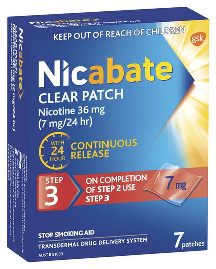Nicabate Clear Patch Quit Smoking Step 3 7mg 7 Patches