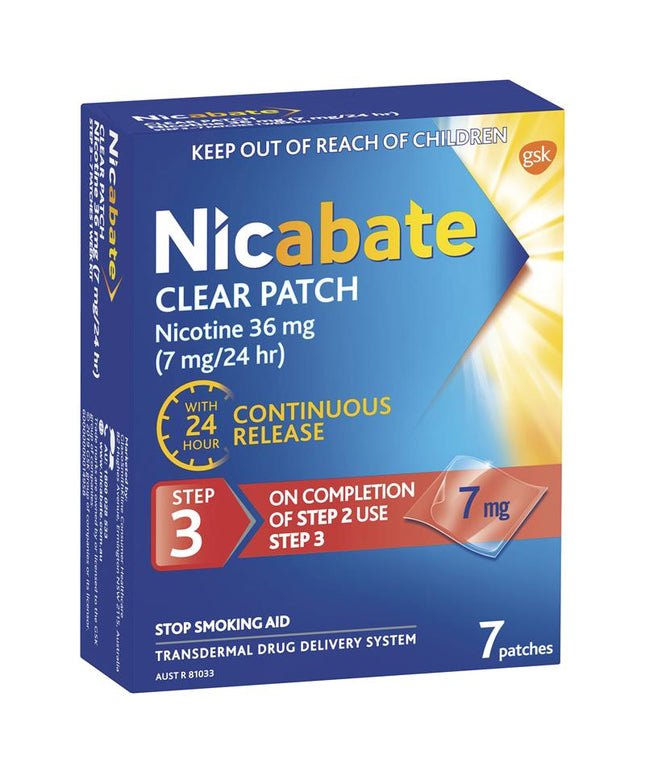 Nicabate Clear Patch Quit Smoking Step 3 7mg 7 Patches