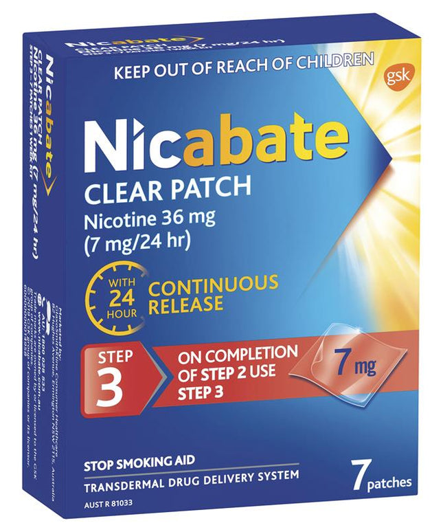 Nicabate Clear Patch Quit Smoking Step 3 7mg 7 Patches
