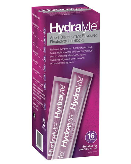 Hydralyte Rehydration Ice Blocks Apple Blackcurrant 16 Pack