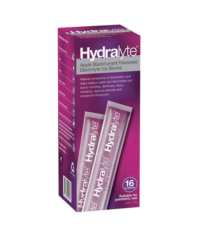 Hydralyte Rehydration Ice Blocks Apple Blackcurrant 16 Pack