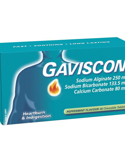 Gaviscon Chewable Tablets Peppermint Heartburn & Indigestion Relief 48 Pack