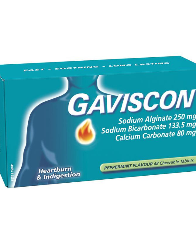 Gaviscon Chewable Tablets Peppermint Heartburn & Indigestion Relief 48 Pack