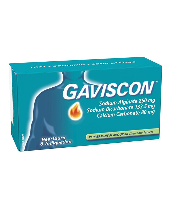 Gaviscon Chewable Tablets Peppermint Heartburn & Indigestion Relief 48 Pack