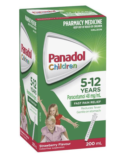 Panadol Children 5-12 Years Suspension Fever & Pain Relief Strawberry Flavour 200mL